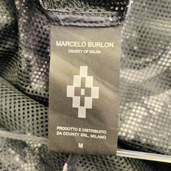 MARCELO BURLON Size M Black Grey Snake Polyamide Oversized Hooded Raincoat - Picture 7 of 8